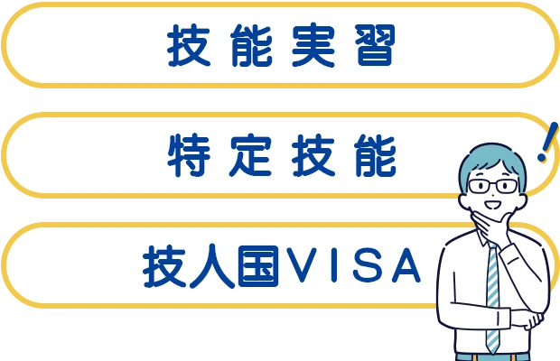 技能実習、特定技能、技人国VISA